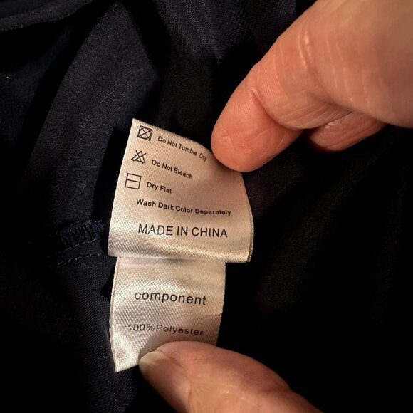 Gaharu Women's Navy/Green Retro Colorblock Faux Zip Pockets Roll Tab Blouse XXL - Picture 5 of 5